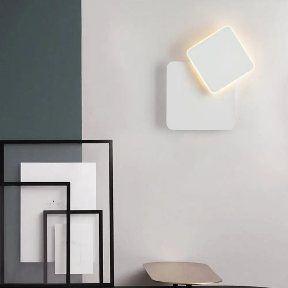 Modern Geometric Led Wall Sconce Light For Living Room White / Square Plate