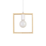 Modern Geometric Pendant Light With Wooden Frame - Single-Bulb Suspension Fixture Wood / Square
