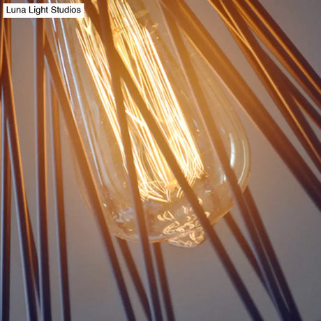 Modern Geometric Wire Cage Iron Pendant Lamp With Wooden Top - 12’/13’ H 1-Light Black Bedroom