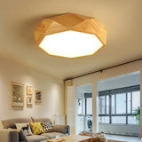 Modern Geometric Wood Beige Ceiling Light With Acrylic Diffuser - Led Flush Mount Lamp 18’/26’