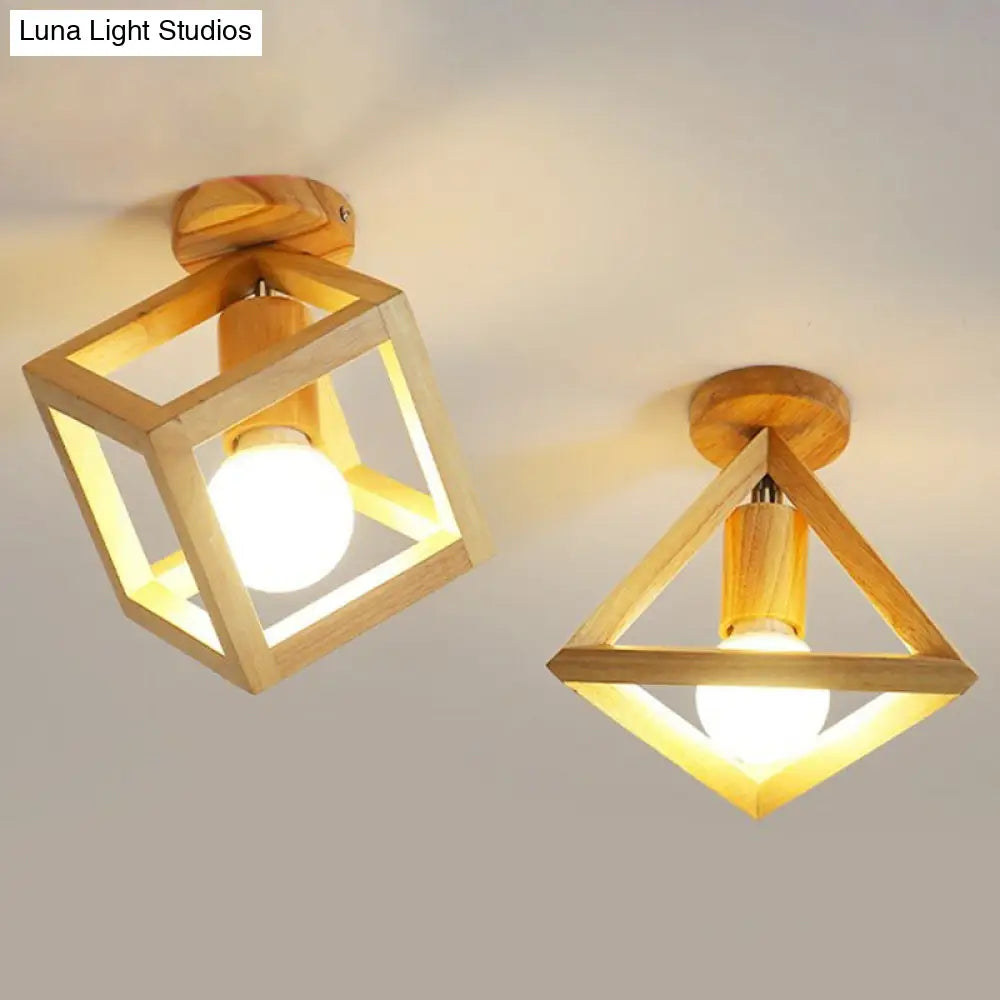 Modern Geometric Wooden Flush-Mount Ceiling Light Fixture - Small Size
