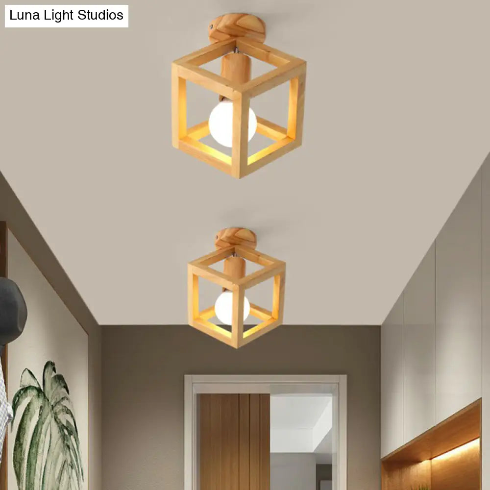 Modern Geometric Wooden Flush - Mount Ceiling Light Fixture - Small Size