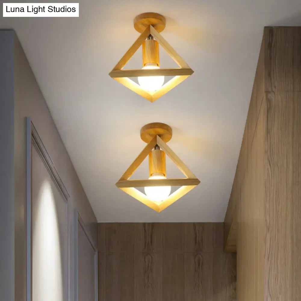 Modern Geometric Wooden Flush-Mount Ceiling Light Fixture - Small Size