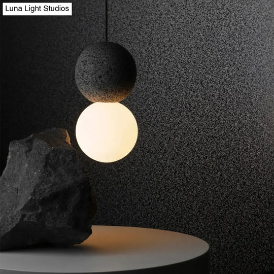 Modern Glass And Terrazzo Double Ball Pendant Light In Pink/Grey- 1-Light Ceiling Hanging Lamp Grey