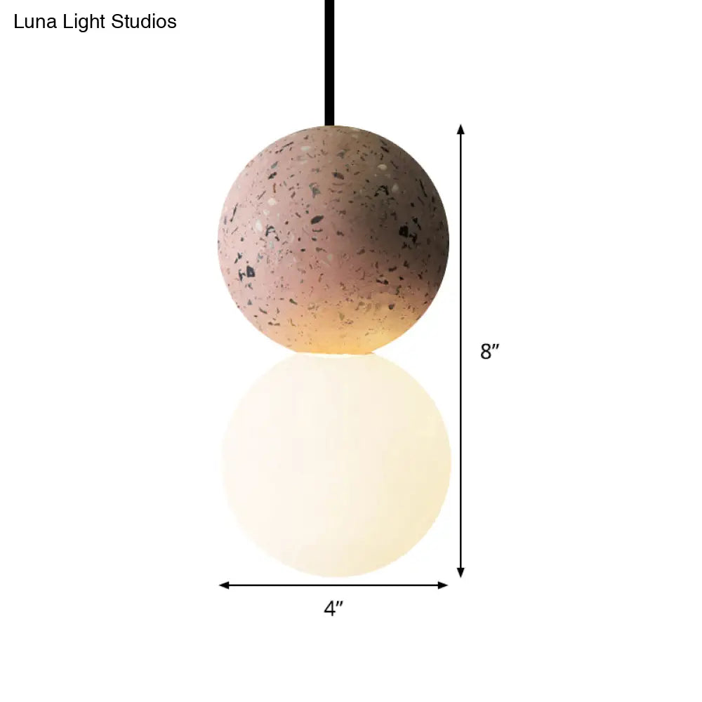 Modern Glass & Terrazzo Double Ball Pendant Light - Pink/Grey