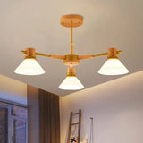 Modern Glass And Wood Hanging Pendant Chandelier - Black/Gold Branch Cone Shade For Sitting Room 3