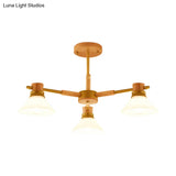 Modern Glass And Wood Hanging Pendant Chandelier - Black/Gold Branch Cone Shade For Sitting Room