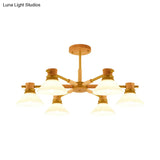 Modern Glass And Wood Hanging Pendant Chandelier - Black/Gold Branch Cone Shade For Sitting Room