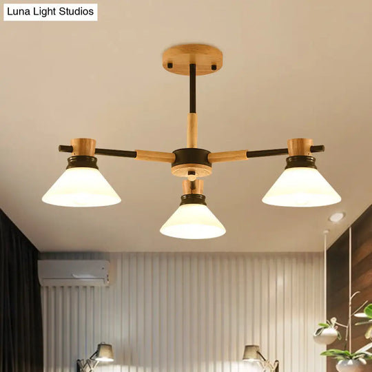Modern Black/Gold Pendant Chandelier - Glass & Wood Hanging Light For Sitting Room 3 / Black
