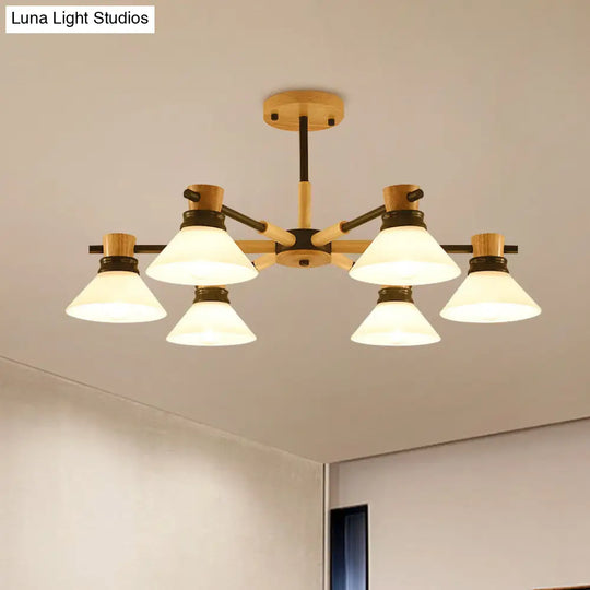 Modern Black/Gold Pendant Chandelier - Glass & Wood Hanging Light For Sitting Room