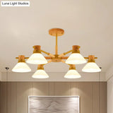 Modern Glass And Wood Hanging Pendant Chandelier - Black/Gold Branch Cone Shade For Sitting Room