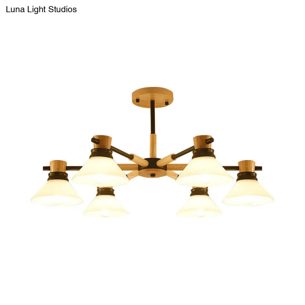 Modern Black/Gold Pendant Chandelier - Glass & Wood Hanging Light For Sitting Room