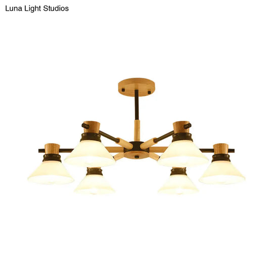 Modern Black/Gold Pendant Chandelier - Glass & Wood Hanging Light For Sitting Room
