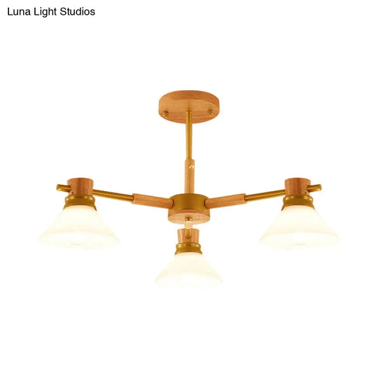 Modern Black/Gold Pendant Chandelier - Glass & Wood Hanging Light For Sitting Room