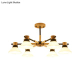 Modern Glass And Wood Hanging Pendant Chandelier - Black/Gold Branch Cone Shade For Sitting Room