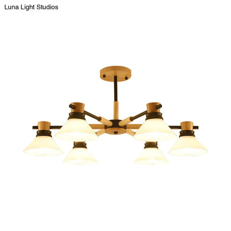 Modern Glass And Wood Hanging Pendant Chandelier - Black/Gold Branch Cone Shade For Sitting Room