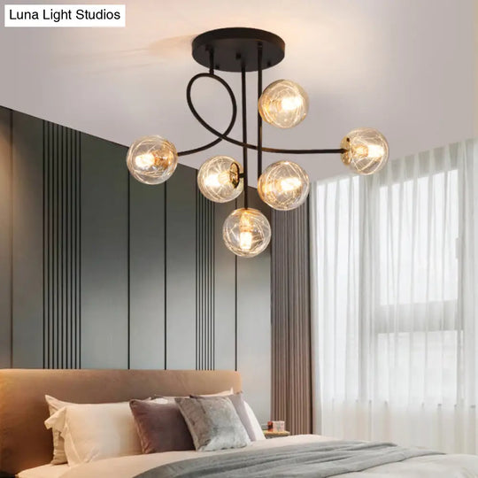 Modern Glass Ball Semi Flush Ceiling Light - 6 Lights Bedroom Mount Fixture