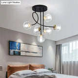 Modern Glass Ball Semi Flush Ceiling Light - 6 Lights Bedroom Mount Fixture