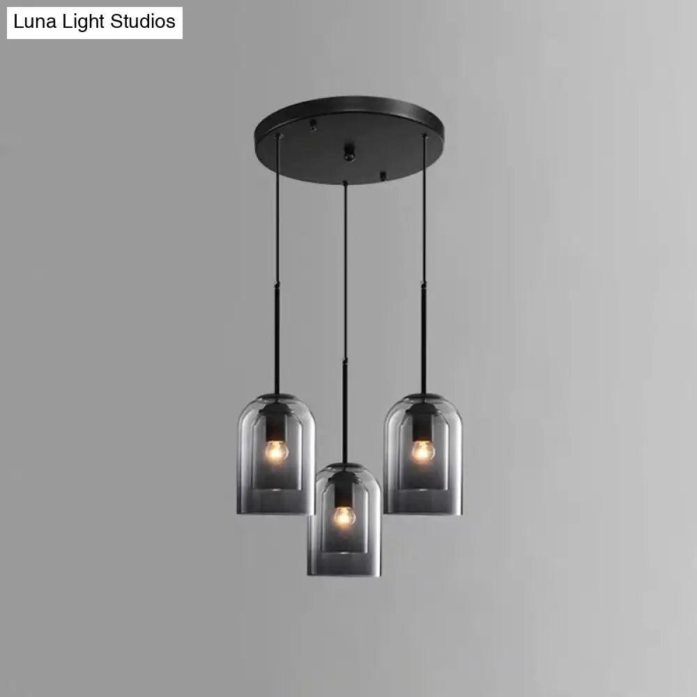 Modern Glass Pendant Ceiling Light For Bedroom - Bell Hanging Lamp 3 / Grey Round