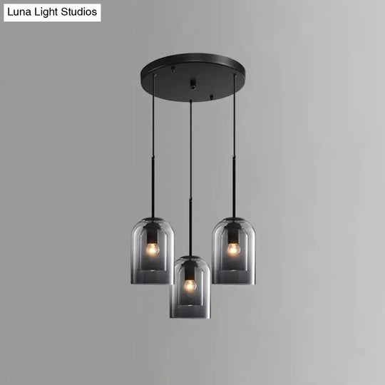 Modern Glass Pendant Ceiling Light For Bedroom - Bell Hanging Lamp 3 / Grey Round