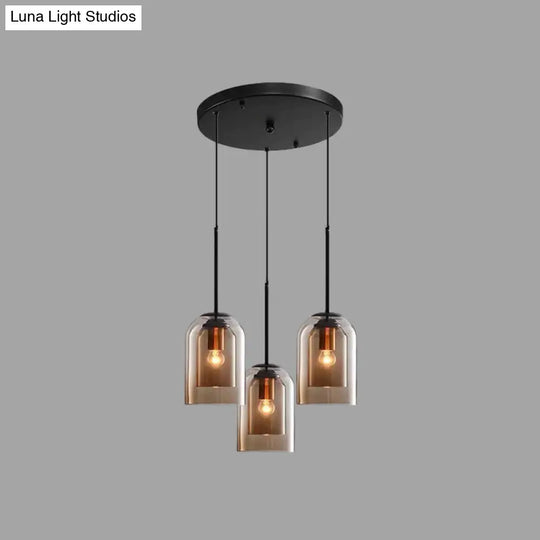 Modern Glass Pendant Ceiling Light For Bedroom - Bell Hanging Lamp 3 / Cognac Round