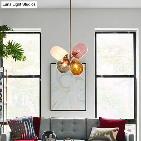 Modern Glass Chandelier with Multiple Elliptical Pendants and 4 Colorful Lights Gold
