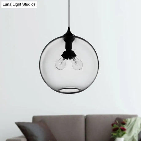 Modern Glass Globe Pendant Light - 2 Lights Red/Brown/Clear