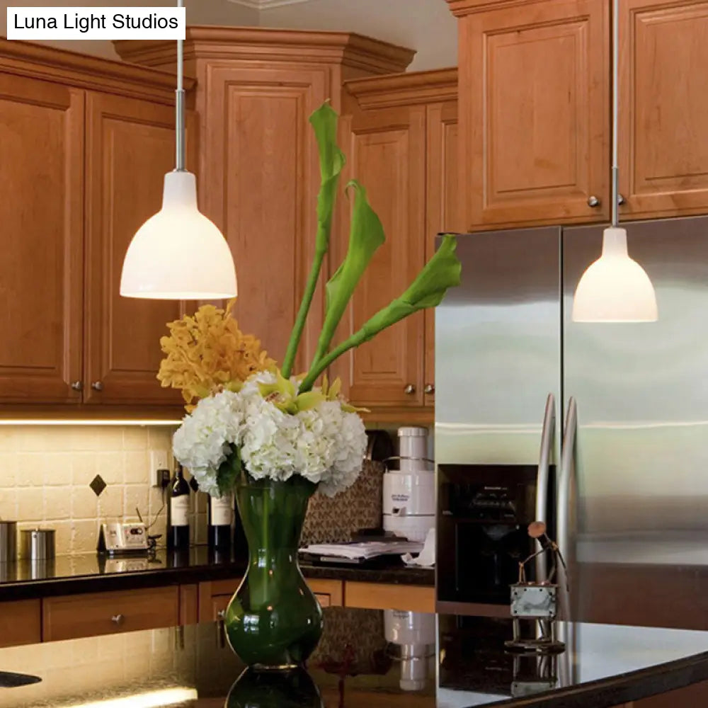 Modern Glass Pendant Lamp - White Bell Design Perfect For Kitchen Sink