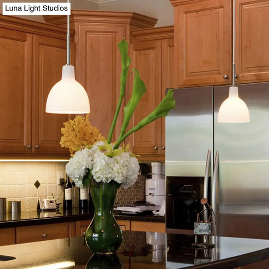 Modern Glass Pendant Lamp - White Bell Design Perfect For Kitchen Sink