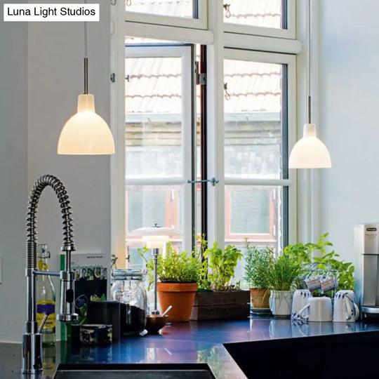 Modern Glass Pendant Lamp - White Bell Design Perfect For Kitchen Sink
