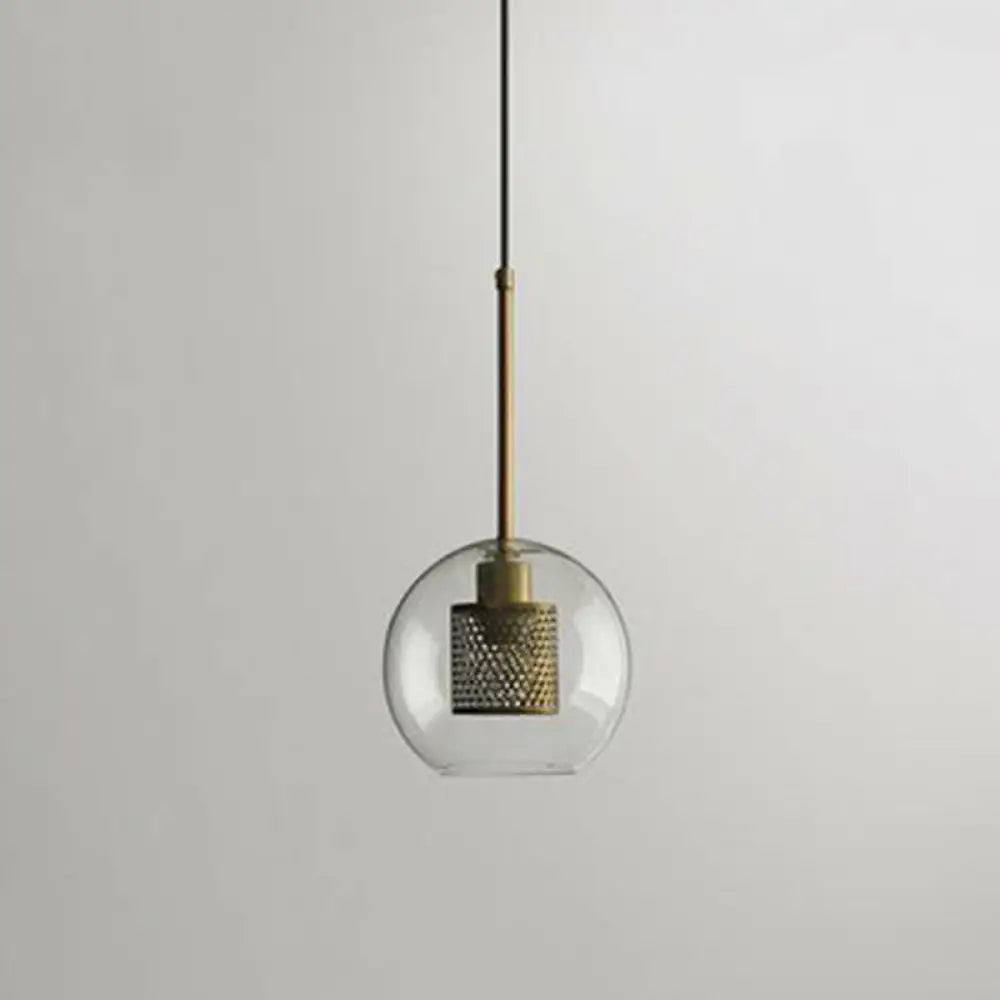 Modern Glass Pendant Lamp With Geometric Design And Mesh Guard Clear / Globe