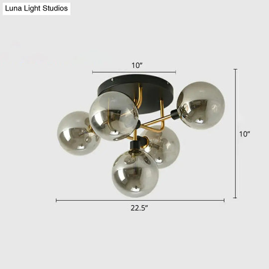 Modern Glass Semi Flush Mount Ceiling Light Fixture - Bubbles Black Finish Bedroom Lighting 5 /