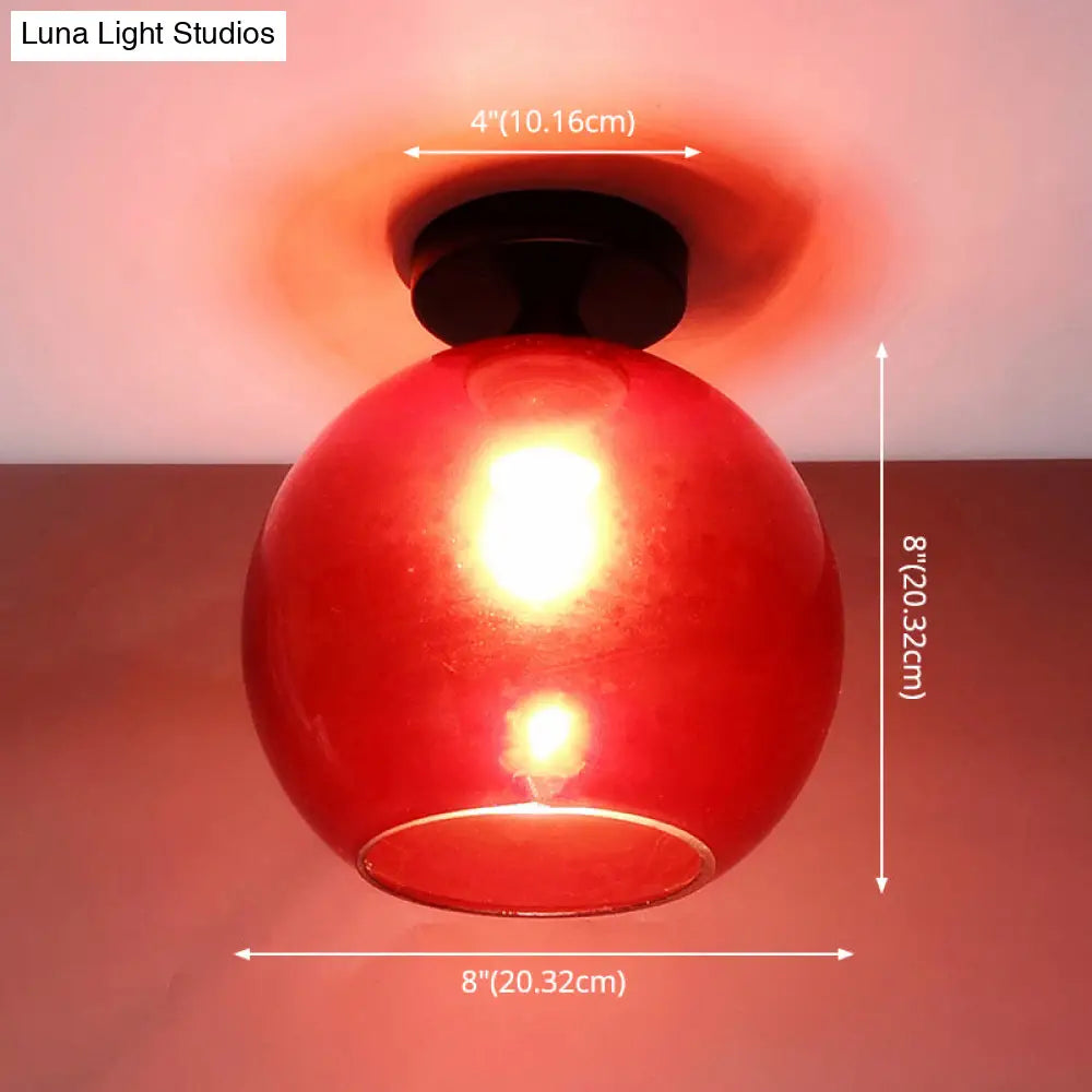 Modern Glass Semi Flush Mount Ceiling Light With Spherical Shade For Hallway
