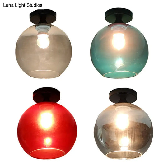 Modern Glass Semi Flush Mount Ceiling Light With Spherical Shade For Hallway