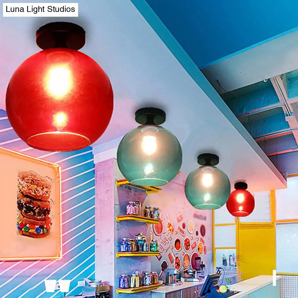 Modern Glass Semi Flush Mount Ceiling Light With Spherical Shade For Hallway