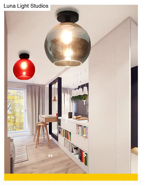 Modern Glass Semi Flush Mount Ceiling Light With Spherical Shade For Hallway