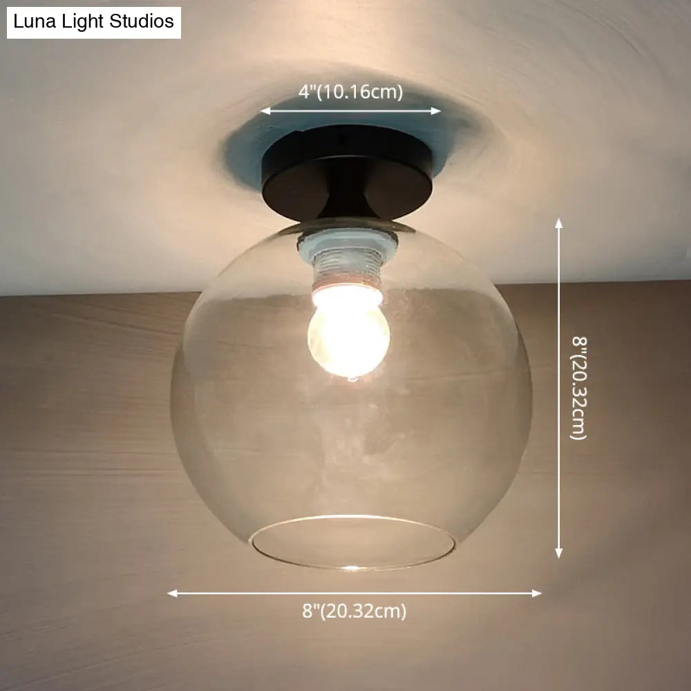 Modern Glass Semi Flush Mount Ceiling Light With Spherical Shade For Hallway