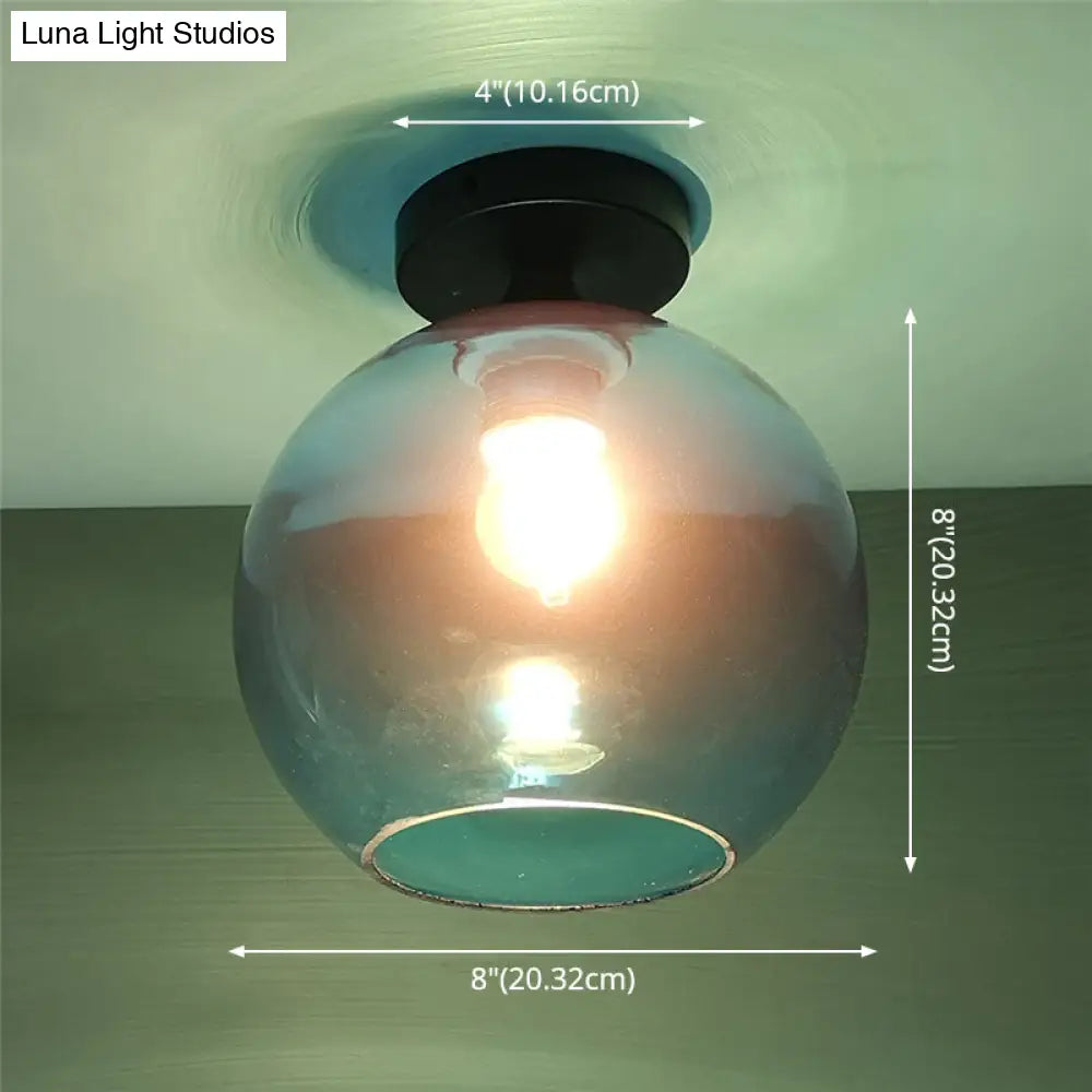 Modern Glass Semi Flush Mount Ceiling Light With Spherical Shade For Hallway