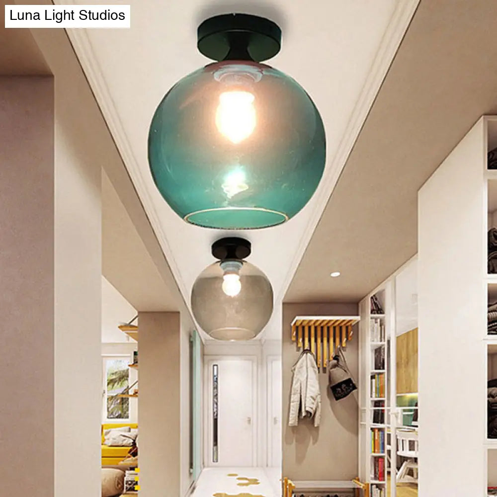Modern Glass Semi Flush Mount Ceiling Light With Spherical Shade For Hallway
