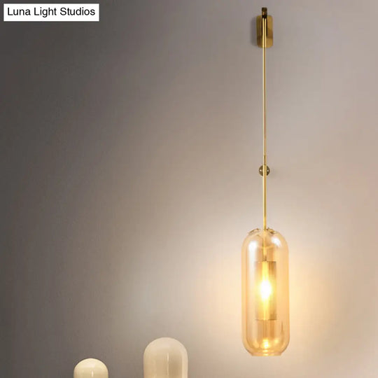 Modern Glass Wall Lamp With Brass Sconce And Mesh Guard