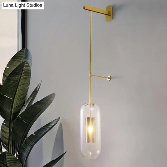 Modern Glass Wall Lamp With Brass Sconce And Mesh Guard