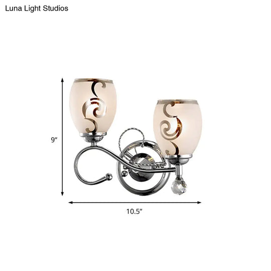 Modern Glass Wall Lighting: 2-Bulb Bowl Sconce With Crystal Ball Chrome Ideal For Living Room