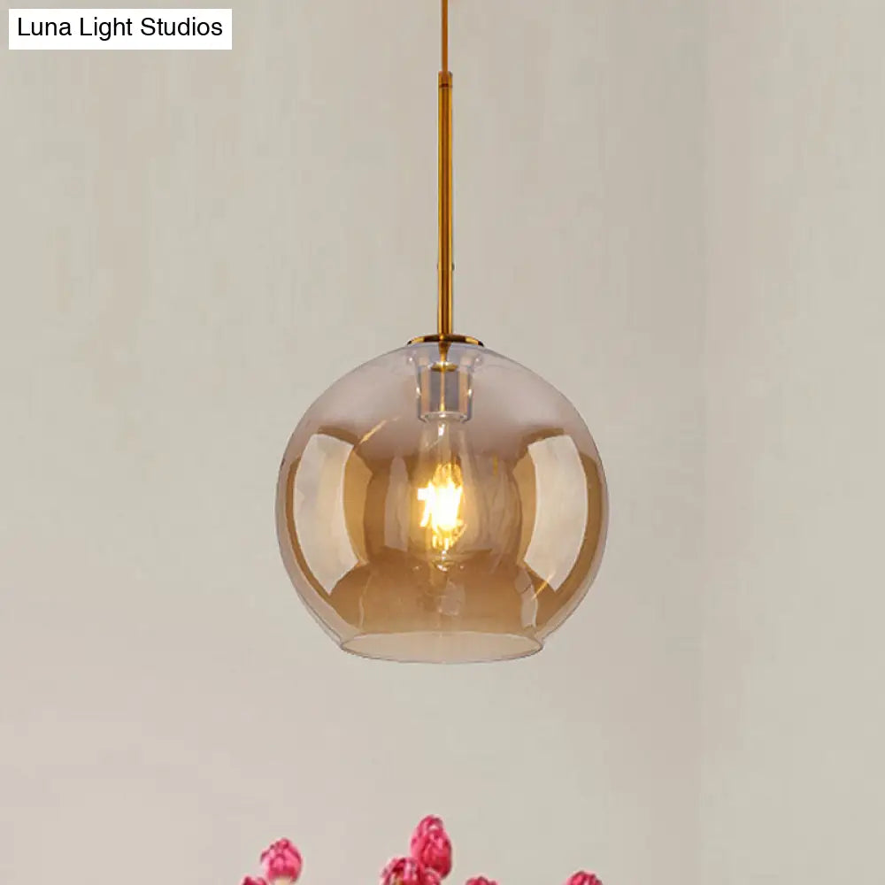Modern Clear/Amber Glass Pendant Lighting - Global Gold Hanging Lamp Kit 1-Light 8/10/12 Wide Amber