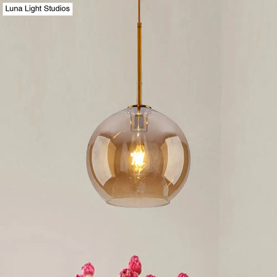 Modern Clear/Amber Glass Pendant Lighting - Global Gold Hanging Lamp Kit 1-Light 8/10/12 Wide Amber