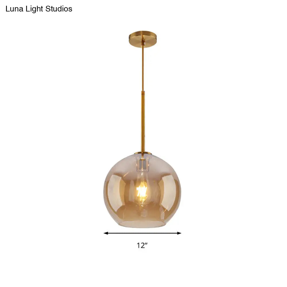 Modern Clear/Amber Glass Pendant Lighting - Global Gold Hanging Lamp Kit 1-Light 8/10/12 Wide