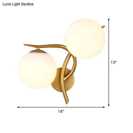Modern Gold 2-Head Orb Milk Glass Wall Sconce Light Fixture