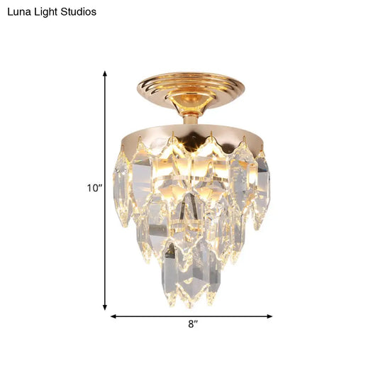 Modern Gold Crystal Rod Chandelier - 3 Tiers 2 Lights Ideal For Foyer Ceiling
