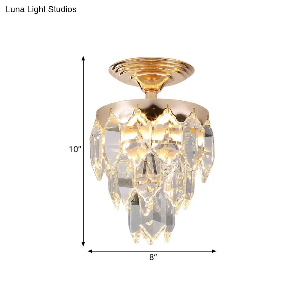 Modern Gold 3-Tier Crystal Rod Drop Lamp - 2-Light Foyer Ceiling Chandelier