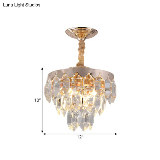 Modern Gold 3-Tier Crystal Rod Drop Lamp - 2-Light Foyer Ceiling Chandelier