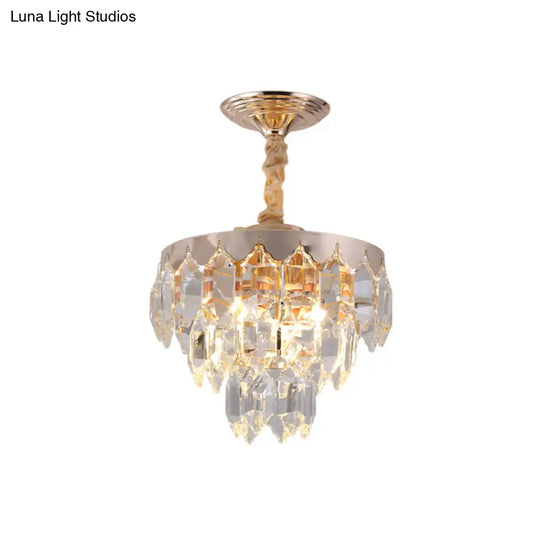 Modern Gold Crystal Rod Chandelier - 3 Tiers 2 Lights Ideal For Foyer Ceiling